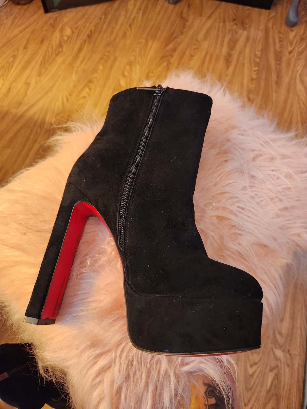 Christian Louboutin Black Suede Platform Boots Red Sole Size 8/8.5 GORGEOUS! - Picture 7 of 15